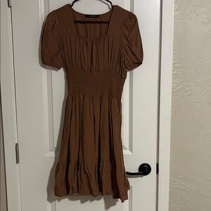 Brown Short Sleeve Dress